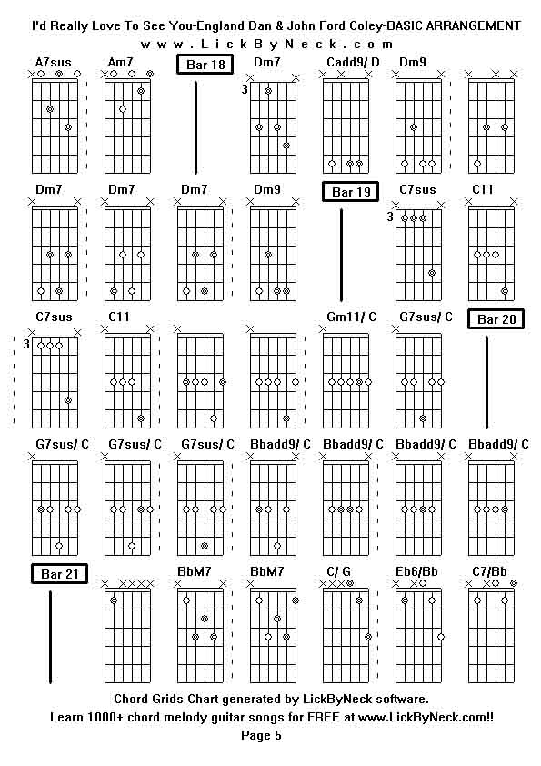 Chord Grids Chart of chord melody fingerstyle guitar song-I'd Really Love To See You-England Dan & John Ford Coley-BASIC ARRANGEMENT,generated by LickByNeck software.